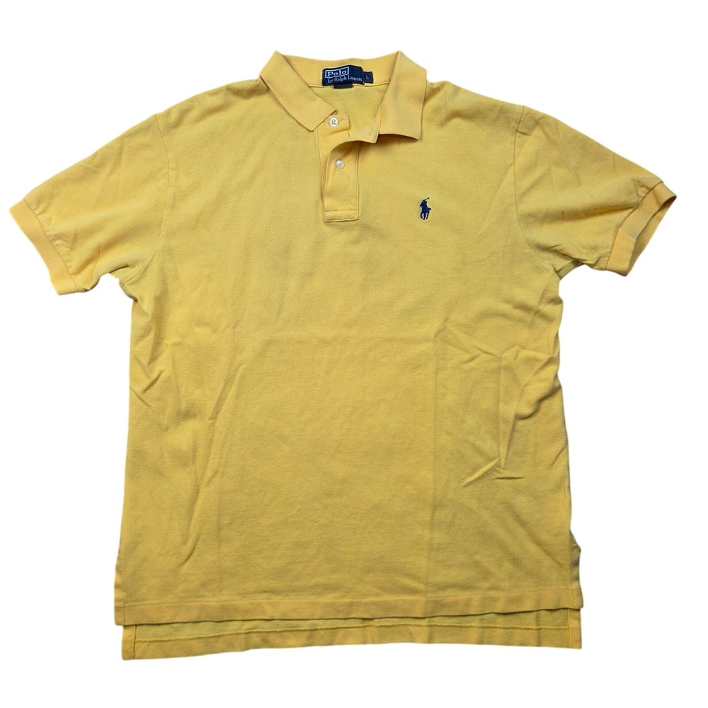 Vintage POLO Ralph Lauren Yellow Polo Navy Pony Casual Collar Shirt